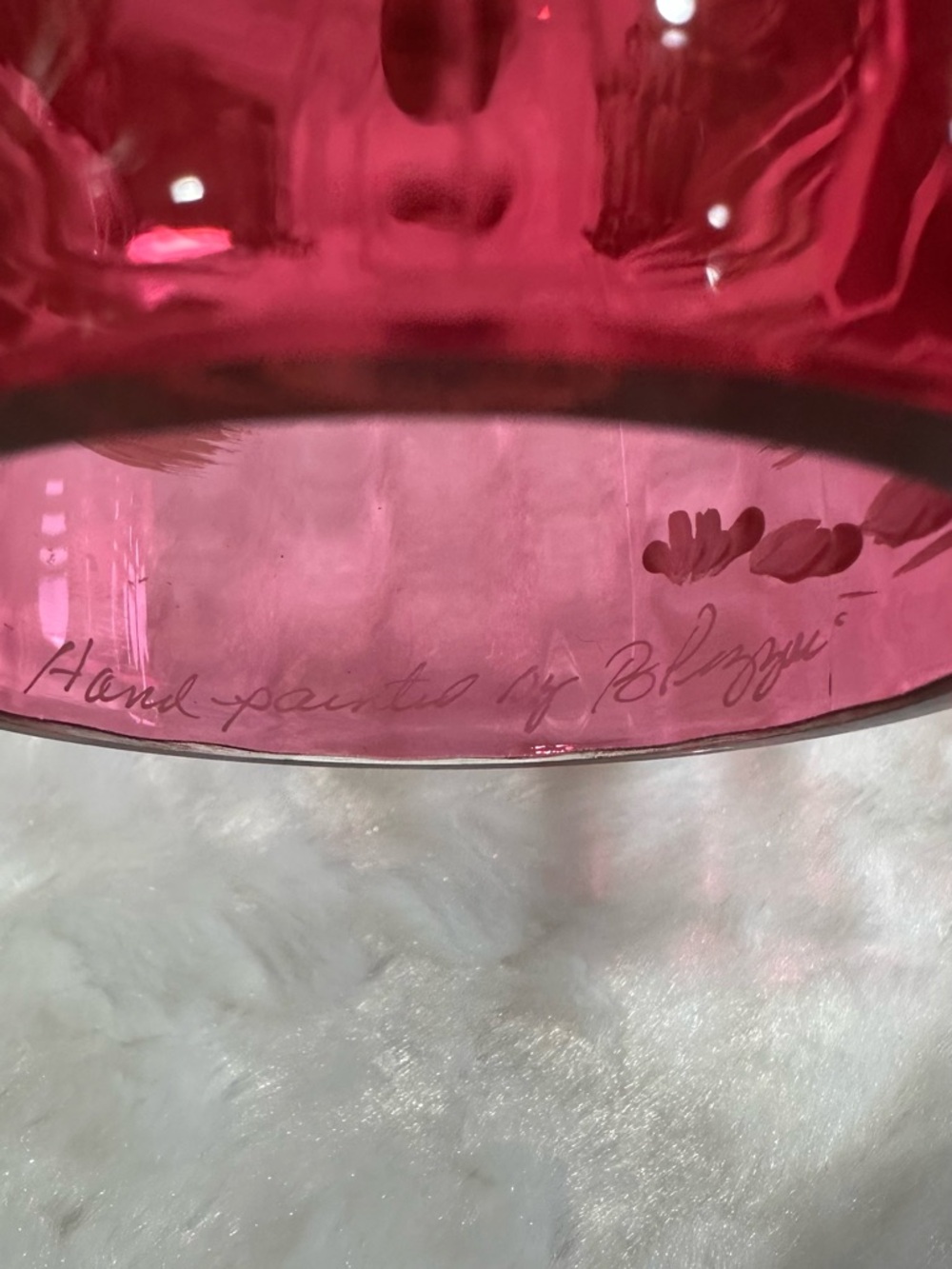 Fenton Mary Gregory Fairy Lamp Cranberry Hand painted & Signed - Picture 10 of 11